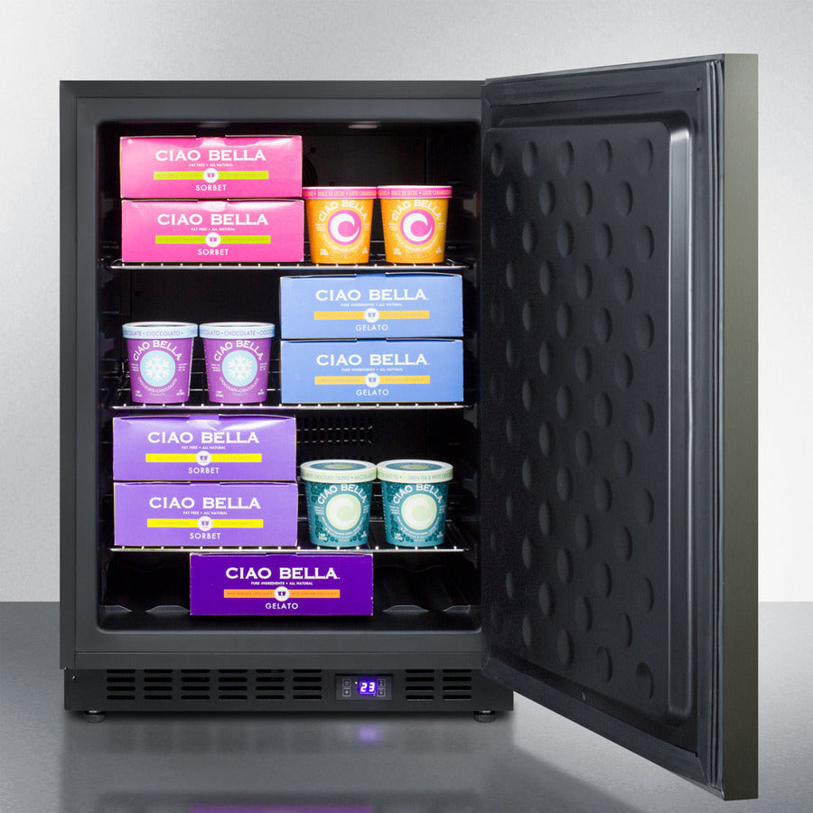 Summit 24" Wide Built-In All-Freezer with Horizontal Handle in Black Stainless Steel - SCFF53BXKSHH