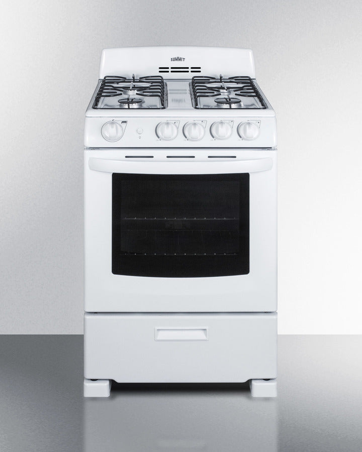 Summit 24" Wide Gas Range in White with Sealed Burners and Oven Window - RG244WS