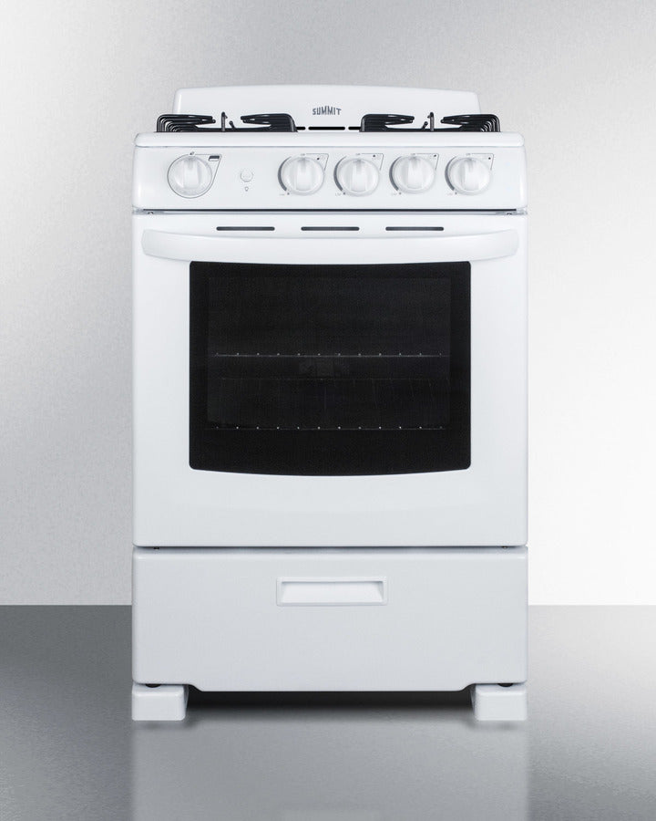 Summit 24" Wide Gas Range in White with Sealed Burners and Oven Window - RG244WS