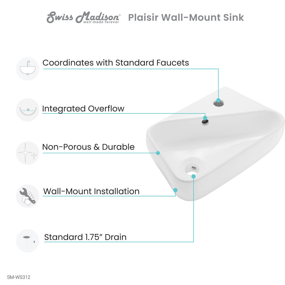 Plaisir 18 x 11 Ceramic Wall Hung Sink with Right Side Faucet Mount