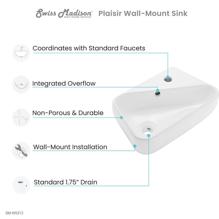 Plaisir 18 x 11 Ceramic Wall Hung Sink with Right Side Faucet Mount