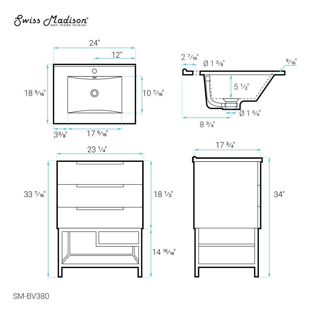 Carre 24" Bathroom Vanity in Oak