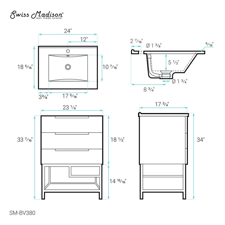 Carre 24" Bathroom Vanity in Oak