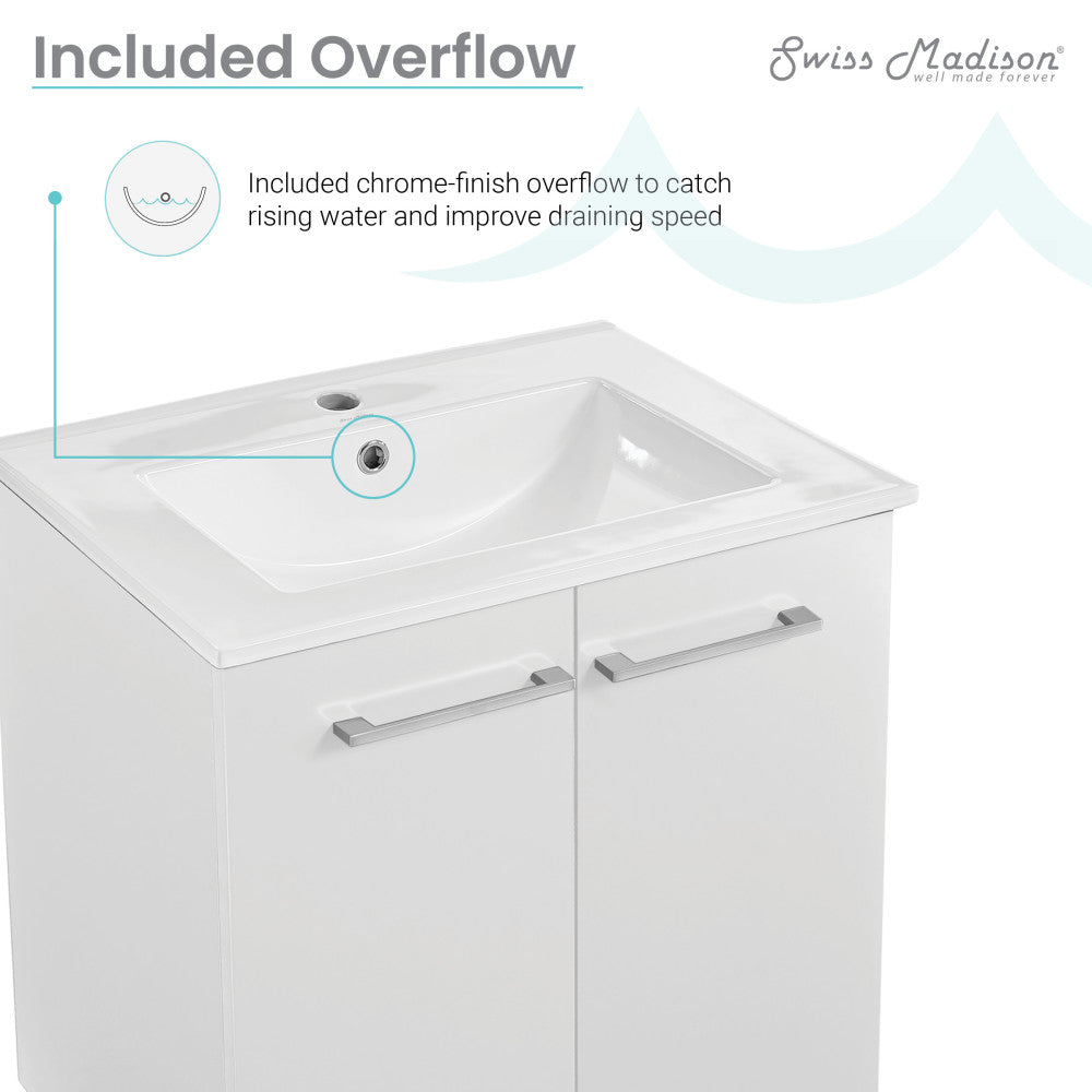 Annecy 24 Single, Glossy White, Two Doors, Bathroom Vanity