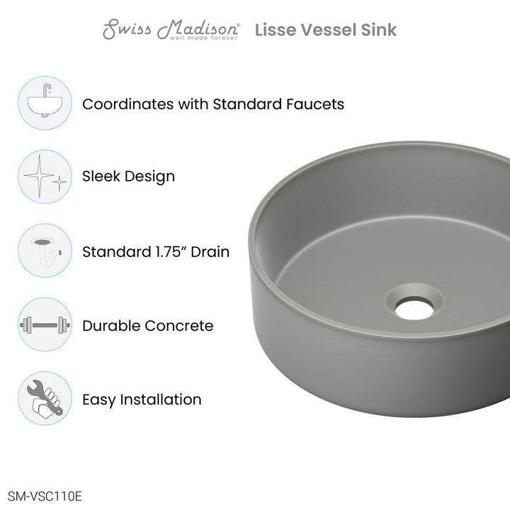 Lisse 14.5" Round Concrete Vessel Bathroom Sink in Dark Grey
