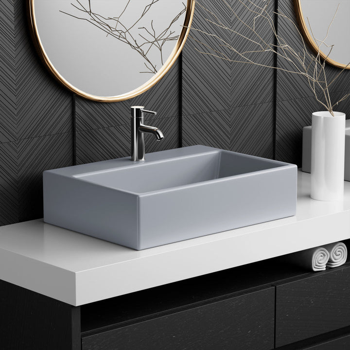 Claire 20"  Rectangle Ceramic Vessel Sink in Matte Grey