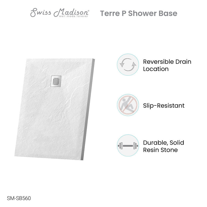 Terre P Series 48" x 36" Reversible Drain Shower Base