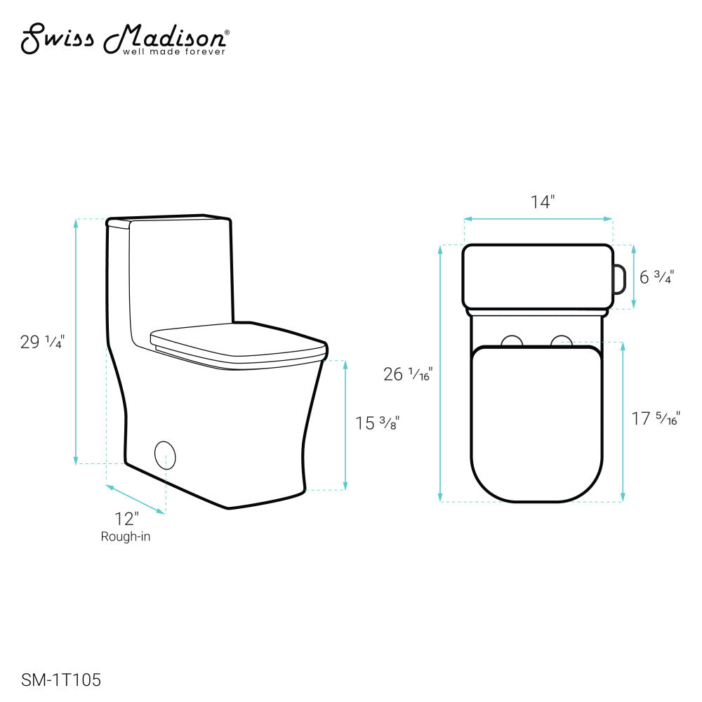 Concorde One Piece Square Right Side Flush Handle Toilet 1.28 gpf