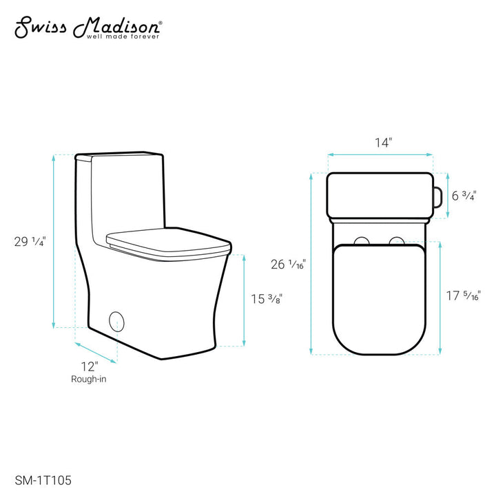 Concorde One Piece Square Right Side Flush Handle Toilet 1.28 gpf
