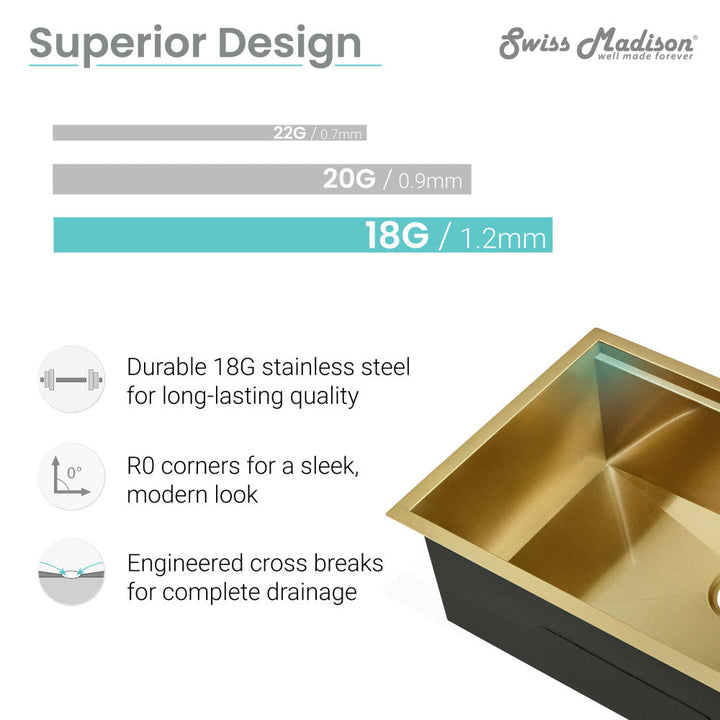 Tourner 32 x 19 Stainless Steel, Single Basin, Undermount Kitchen Workstation Sink in Gold