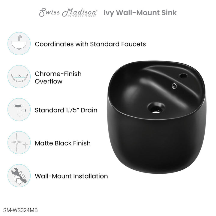 Ivy Wall-Mount Sink in Matte Black