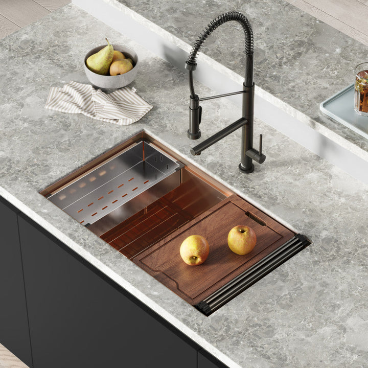Tourner 32 x 19 Stainless Steel, Single Basin, Undermount Kitchen Workstation Sink in Rose Gold