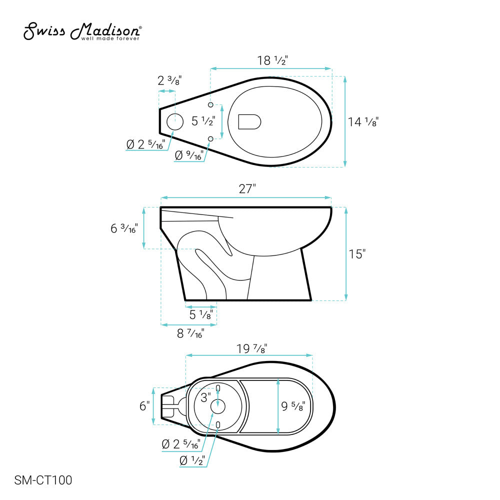 Sirene Floor-Mounted Commercial Elongated Top Flush Spud Flushometer Toilet Bowl