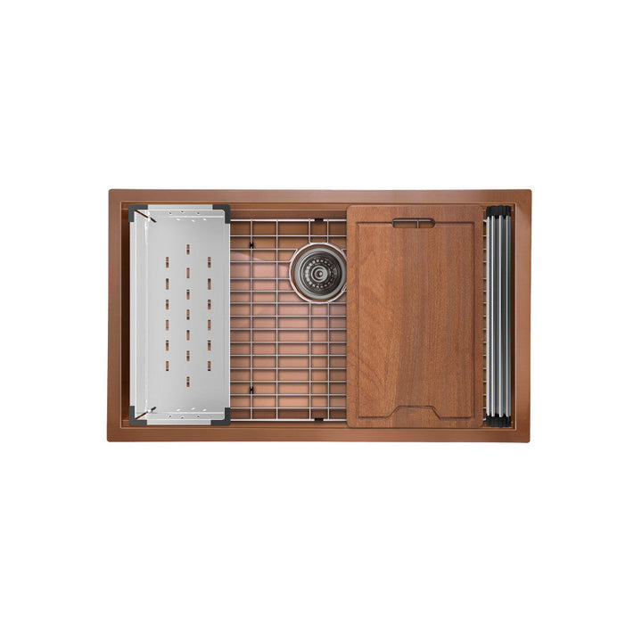 Tourner 32 x 19 Stainless Steel, Single Basin, Undermount Kitchen Workstation Sink in Rose Gold