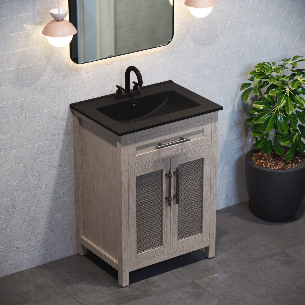 24" Ceramic Vanity Top with Three Faucet Holes in Matte Black