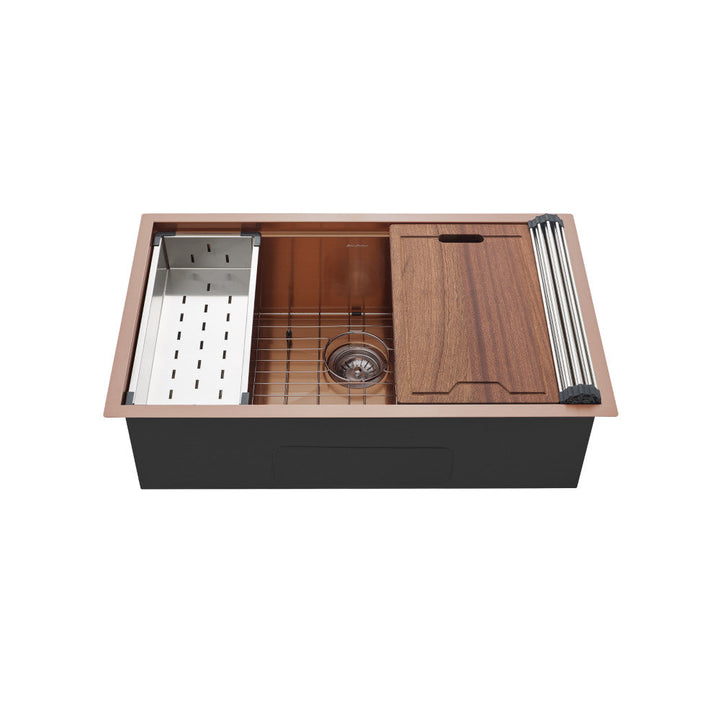 Tourner 32 x 19 Stainless Steel, Single Basin, Undermount Kitchen Workstation Sink in Rose Gold