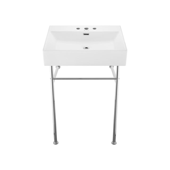 Claire 24" Console Sink White Basin Chrome Legs with 8" Widespread Holes