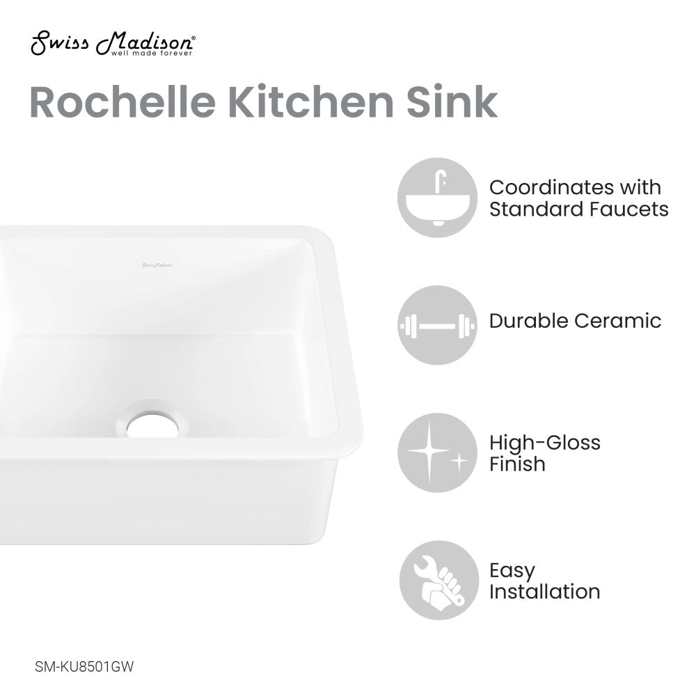 Rochelle 24 x 18 ceramic single basin, drop-in/undermount kitchen sink