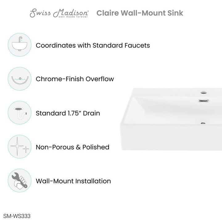 Claire 30" Rectangle Wall-Mount Bathroom Sink