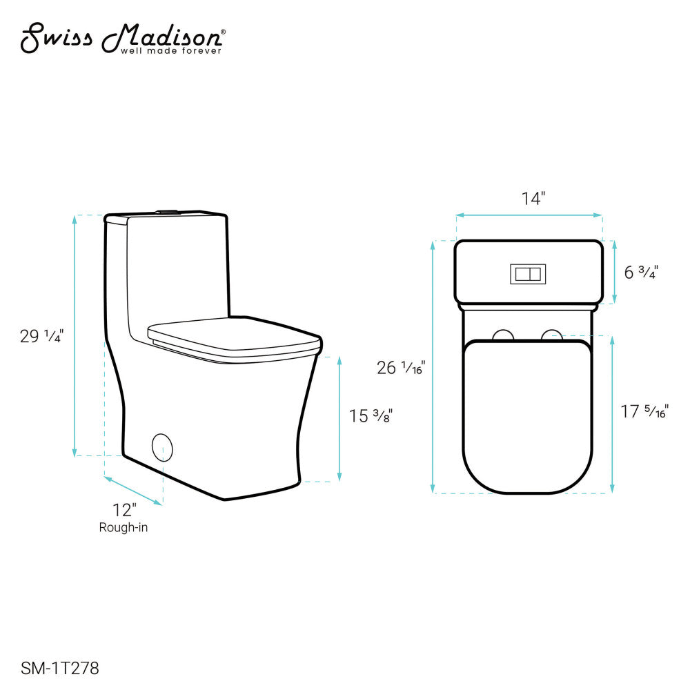 Concorde One Piece Square Toilet Dual Flush 1.1/1.6 gpf with 10" Rough In