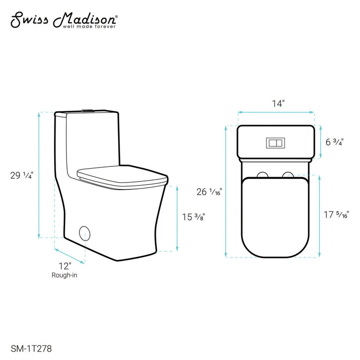 Concorde One Piece Square Toilet Dual Flush 1.1/1.6 gpf with 10" Rough In