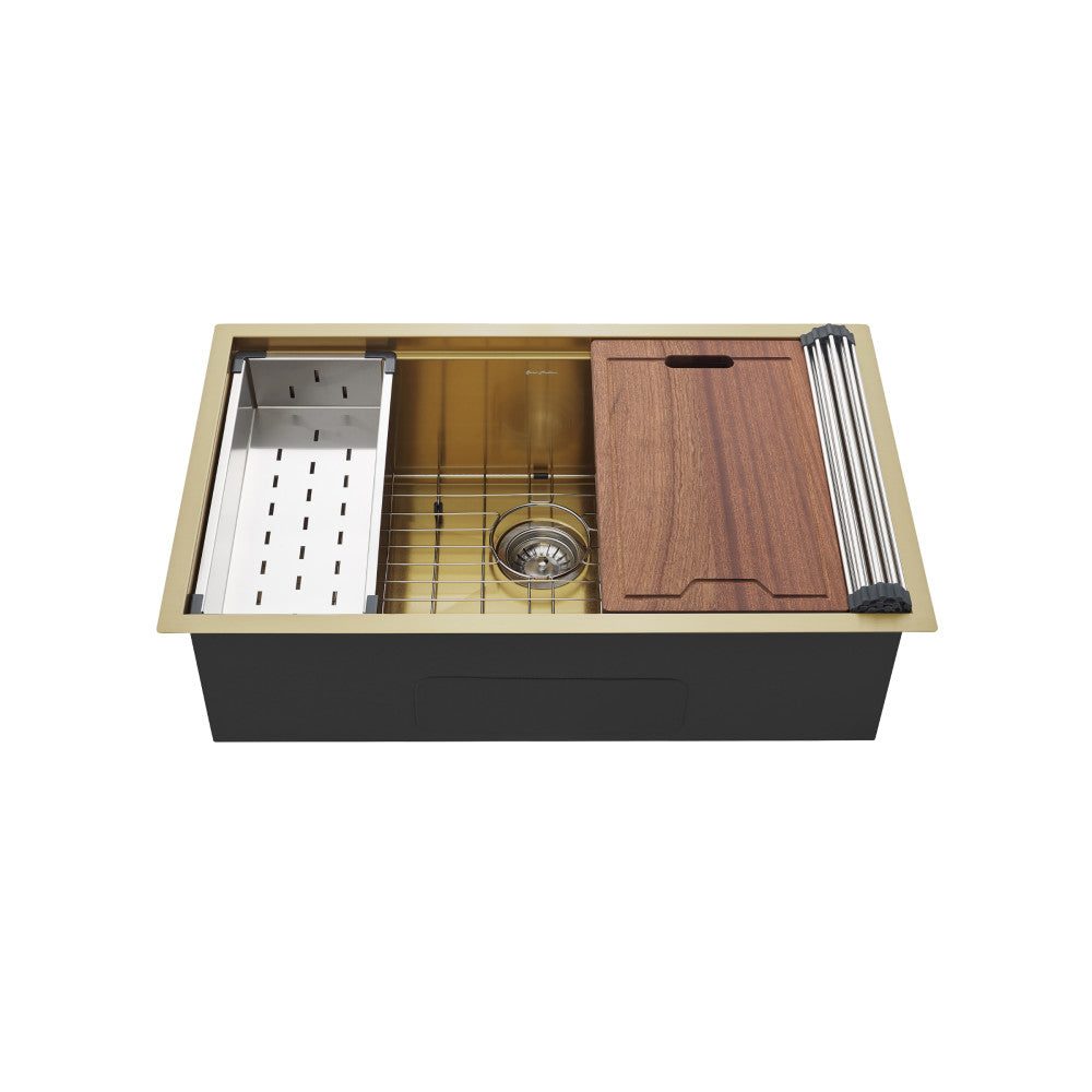 Tourner 32 x 19 Stainless Steel, Single Basin, Undermount Kitchen Workstation Sink in Gold