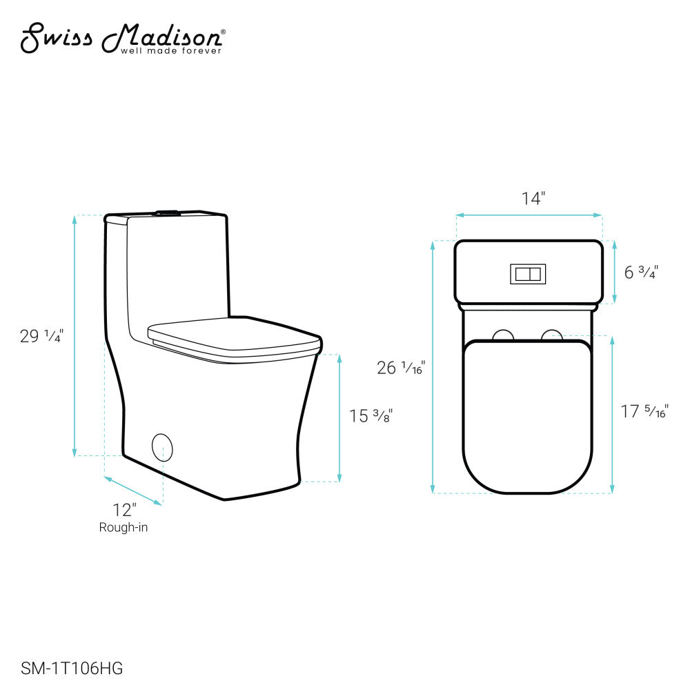 Concorde One Piece Square Toilet Dual Flush, Brushed Gold Hardware 1.1/1.6 gpf