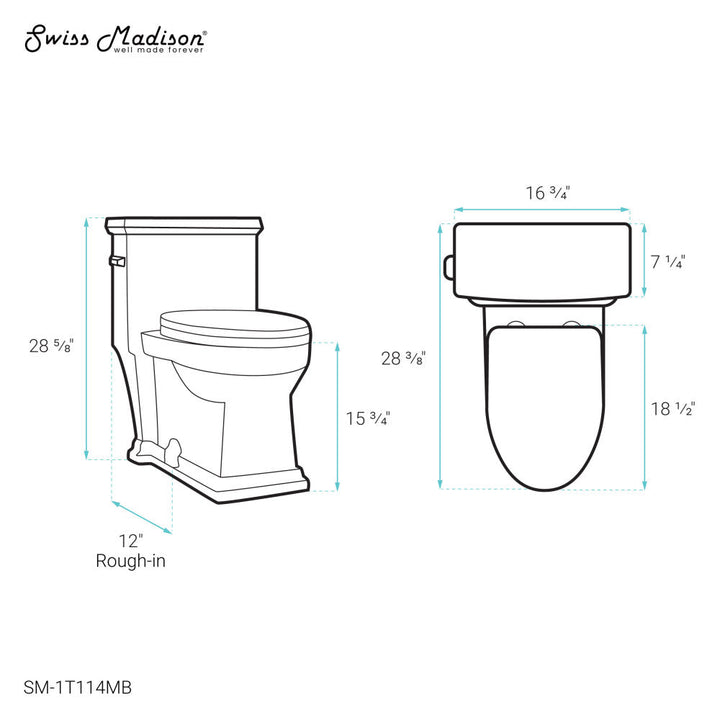 Voltaire One-Piece Elongated Toilet Left Side Flush Handle 1.28 gpf in Matte Black