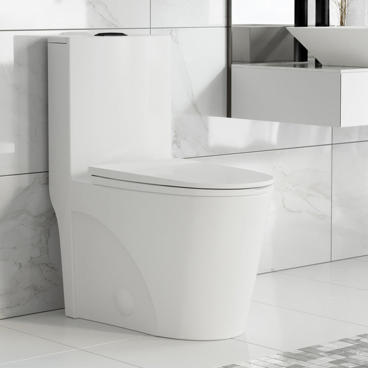 St. Tropez One Piece Elongated Toilet Dual Vortex™ Flush, Black Hardware