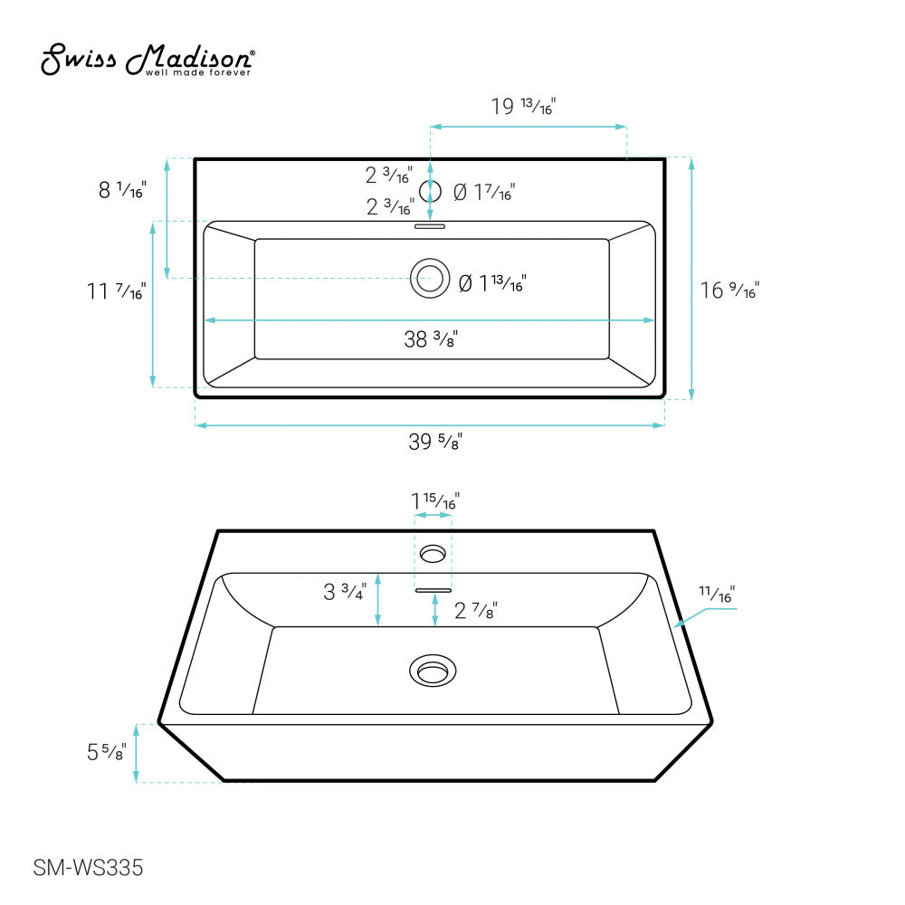 Claire 40" Rectangle Wall-Mount Bathroom Sink