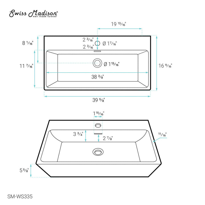 Claire 40" Rectangle Wall-Mount Bathroom Sink