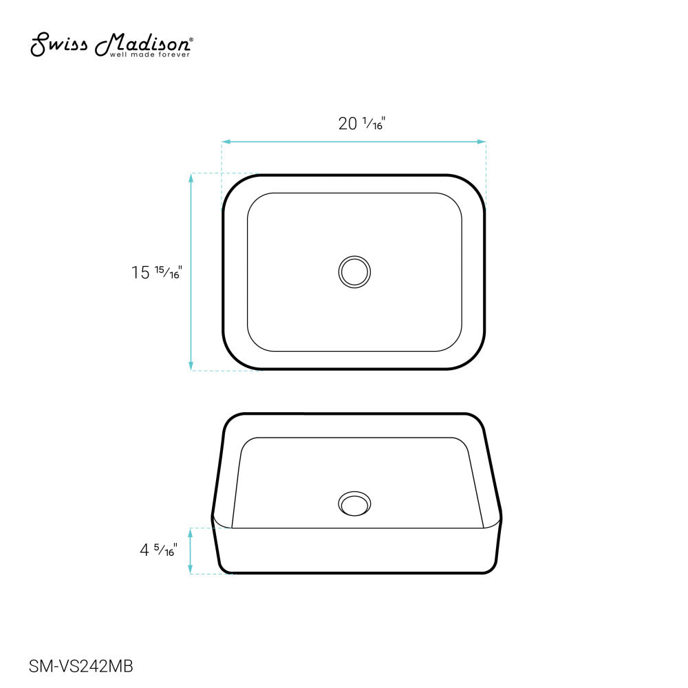 Concorde Rectangle Ceramic Vessel Sink, Matte Black