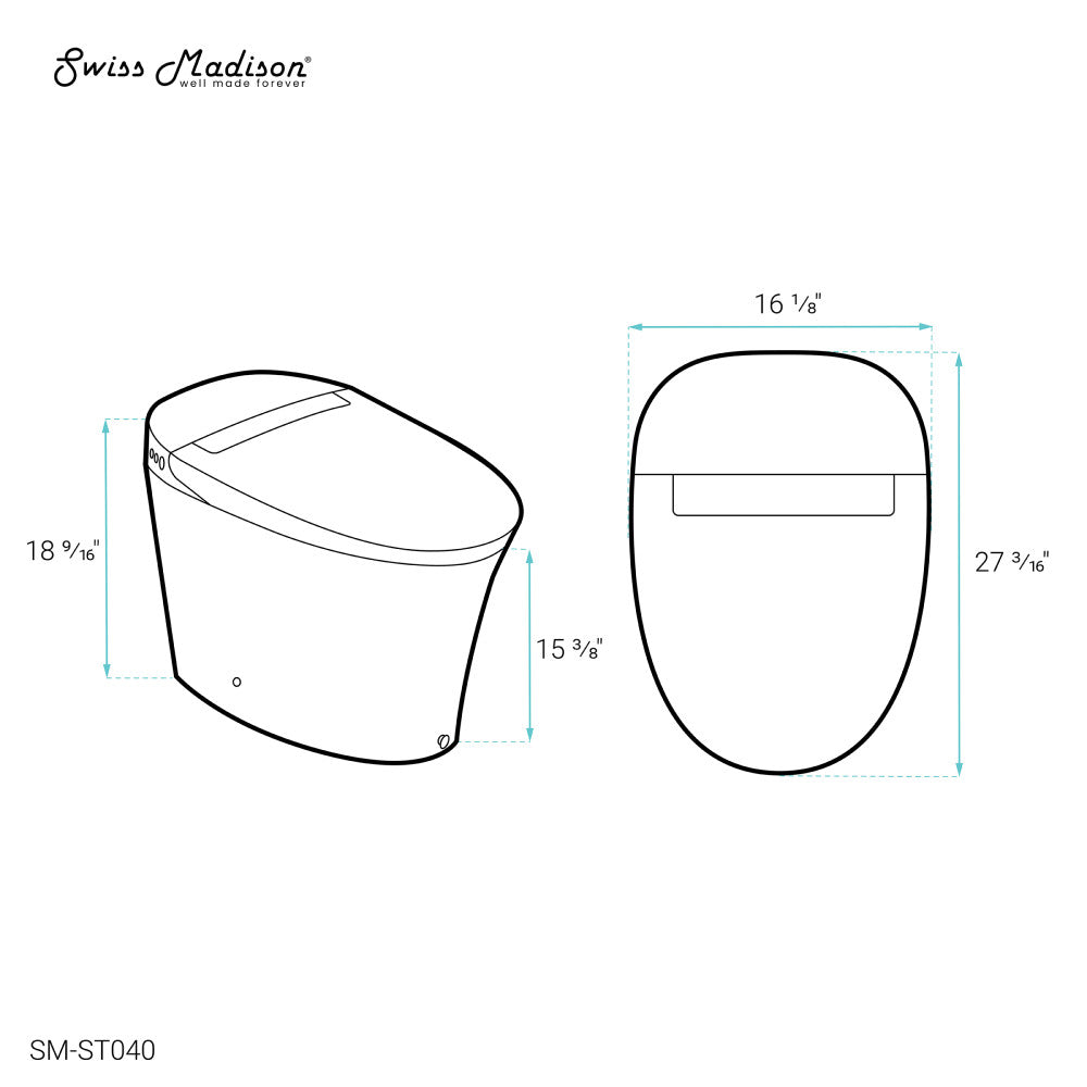 Hugo Smart Tankless Elongated Toilet, Touchless Vortex™ Dual-Flush 1.1/1.6 gpf