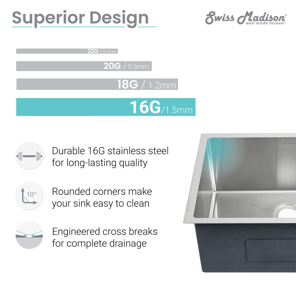 Rivage 23 x 18 Stainless Steel, Single Basin,Undermount Kitchen Sink