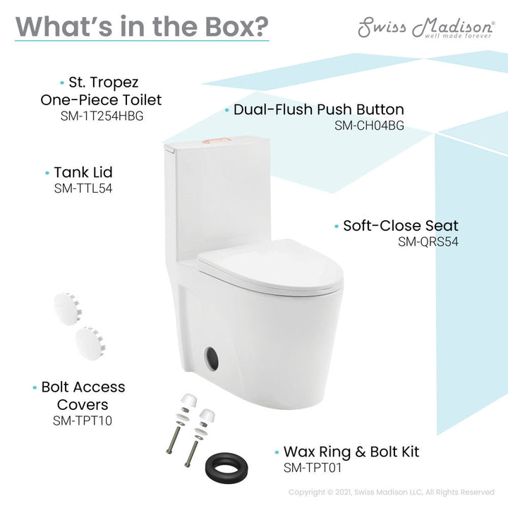 St. Tropez One Piece Elongated Toilet Dual Vortex™ Flush, Rose Gold Hardware