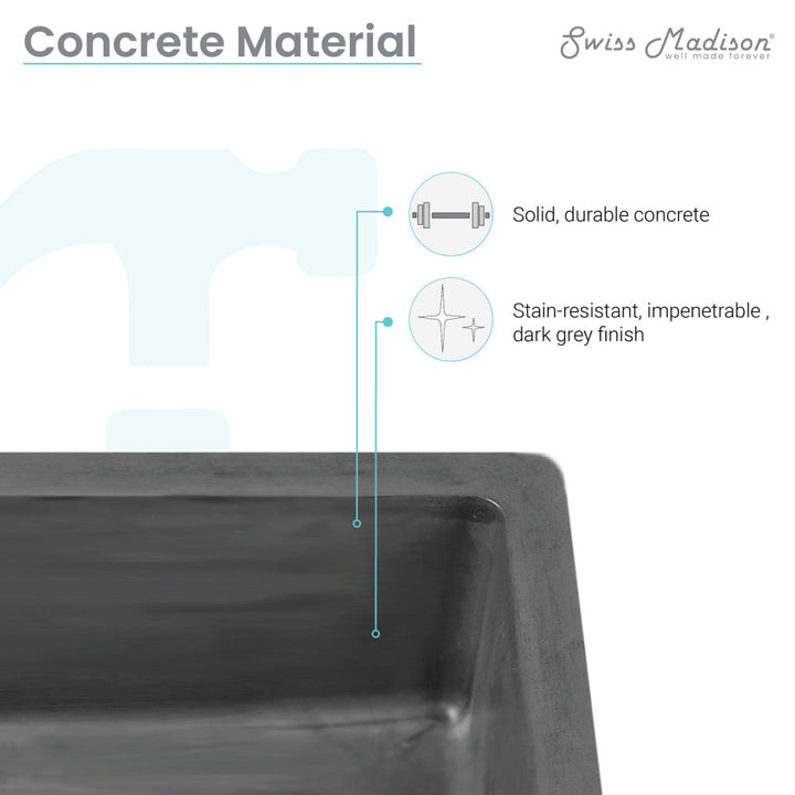 Lisse 16" Rectangle Concrete Wall-Mount Bathroom Sink in Dark Grey