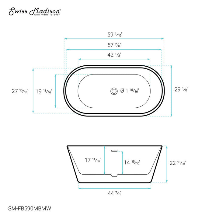 Claire 60" Freestanding Bathtub Matte Black and Matte White
