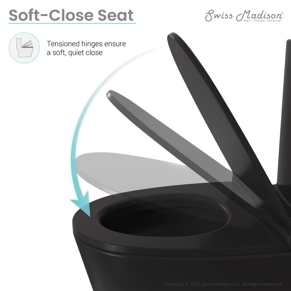 St. Tropez One Piece Elongated Toilet Dual Vortex™ Flush in Matte Black, Black Hardware 1.1/1.6 gpf