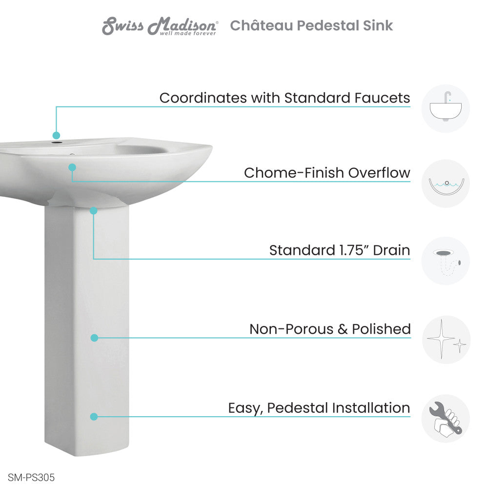 Chateau Pedestal Bathroom Sink Round Single Faucet Hole