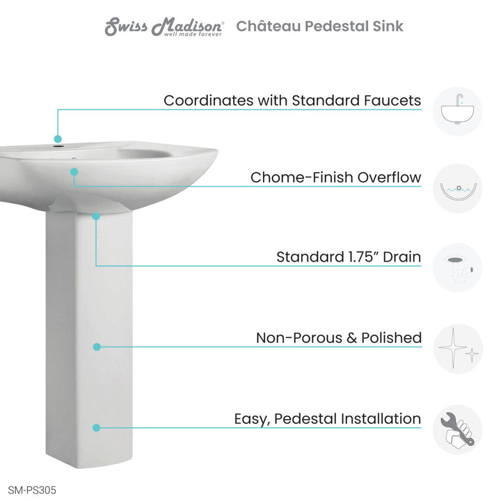 Chateau Pedestal Bathroom Sink Round Single Faucet Hole