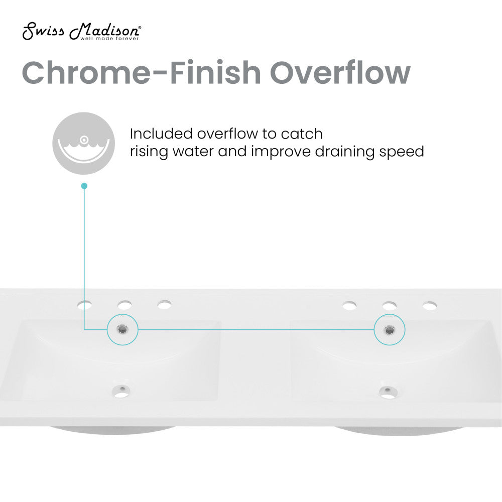 48" Ceramic Vanity Top Double Basins with 3 Holes