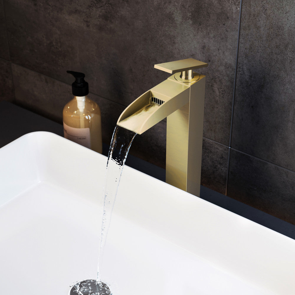 Concorde Single Hole, Single-Handle, High Arc Waterfall, Bathroom Faucet in Brushed Gold