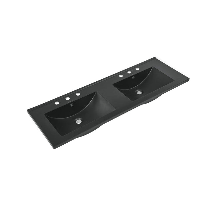 48" Ceramic Vanity Top Double Basins in Matte Black with 3 Holes