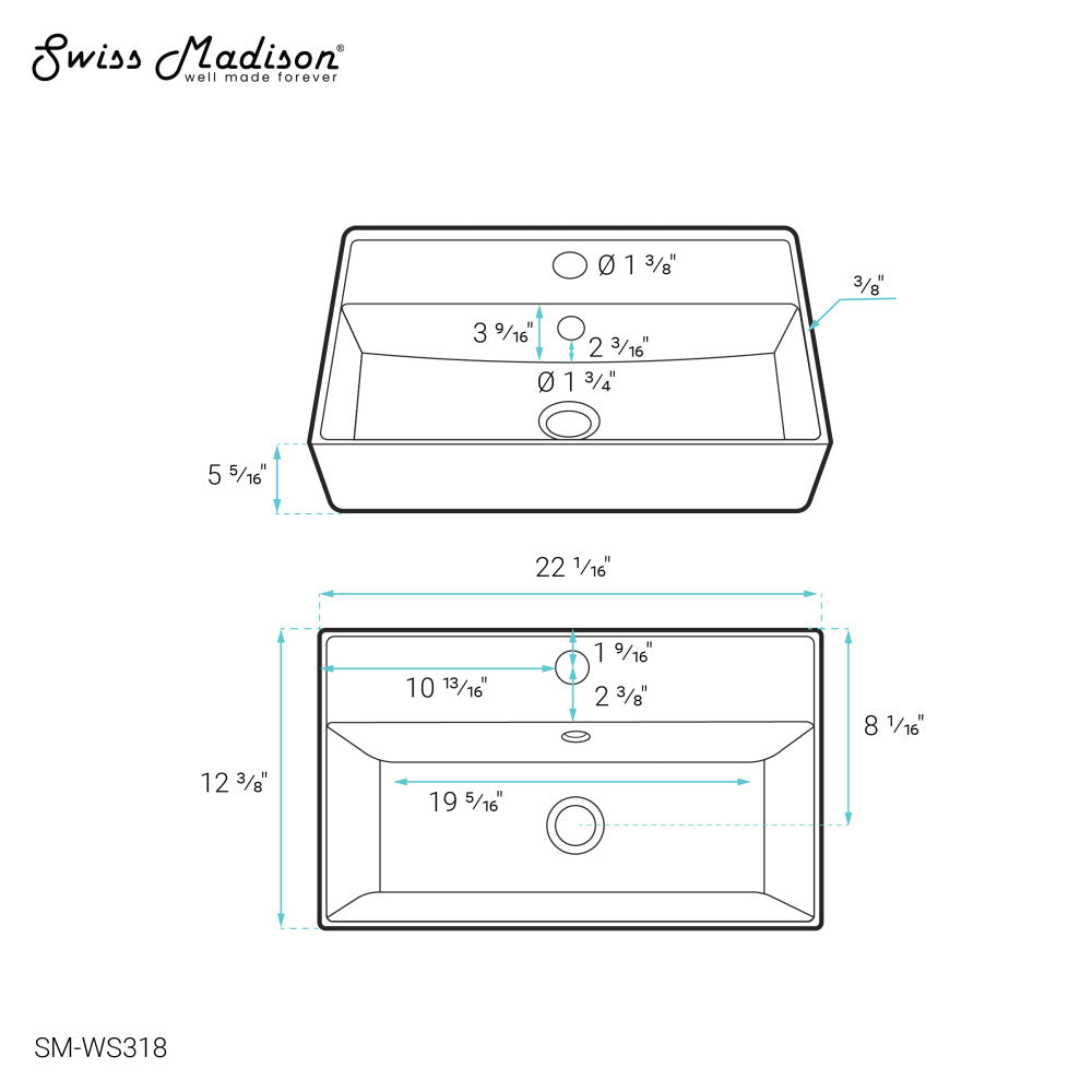 Claire 22" Rectangle Wall-Mount Bathroom Sink