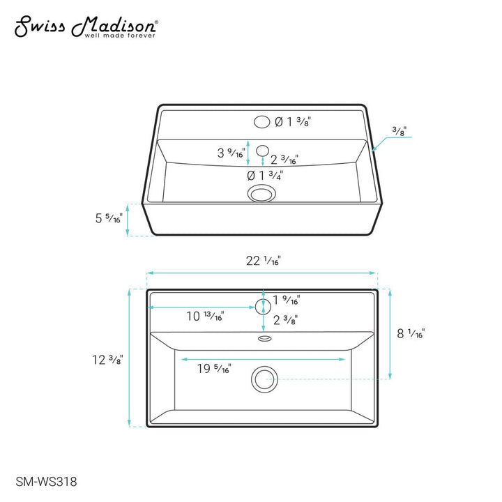Claire 22" Rectangle Wall-Mount Bathroom Sink