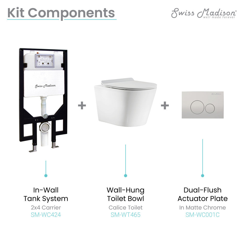 Swiss Madison Well Made Forever SM-WK465-01C - Calice Wall-Hung Round Toilet Bundle, Glossy White