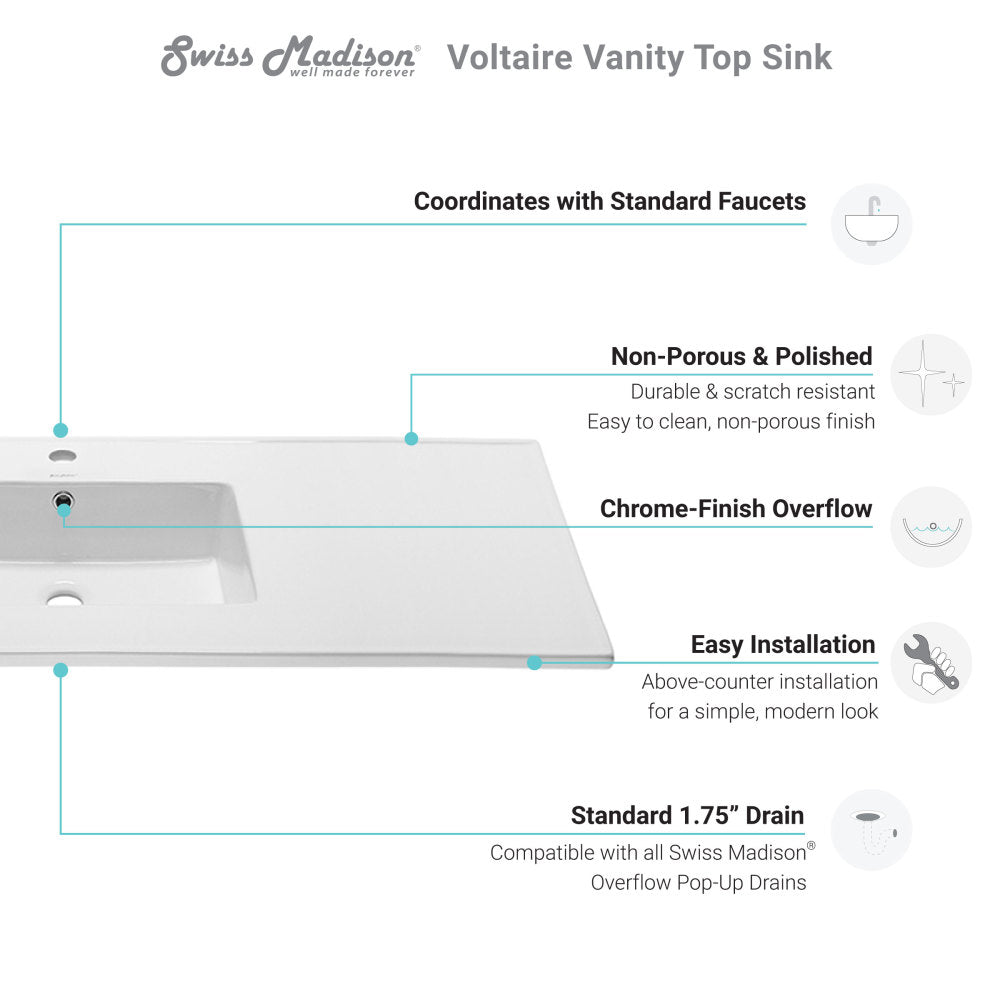 Voltaire 49 Vanity Top Sink with Single Faucet Hole