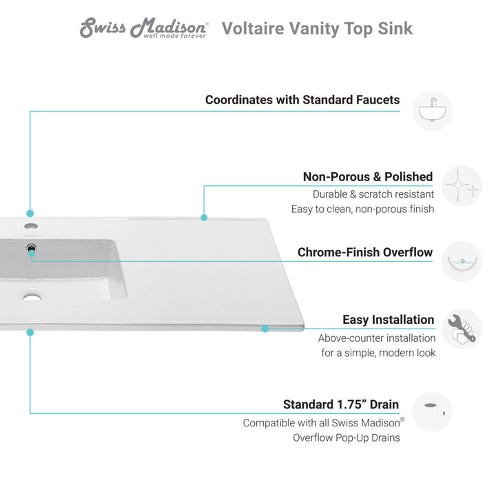 Voltaire 49 Vanity Top Sink with Single Faucet Hole