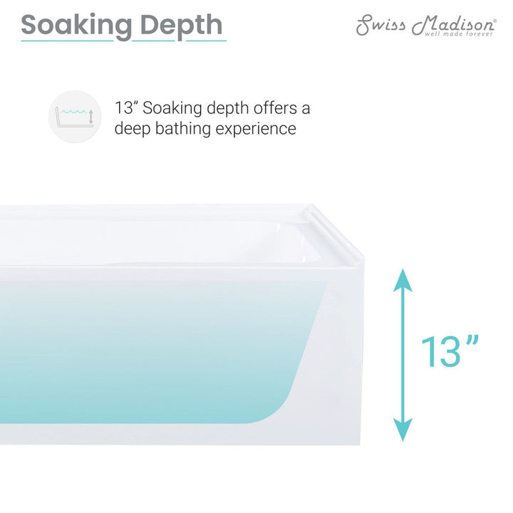 Voltaire 60" x 30" Left-Hand Drain Alcove Bathtub with Apron and Armrest