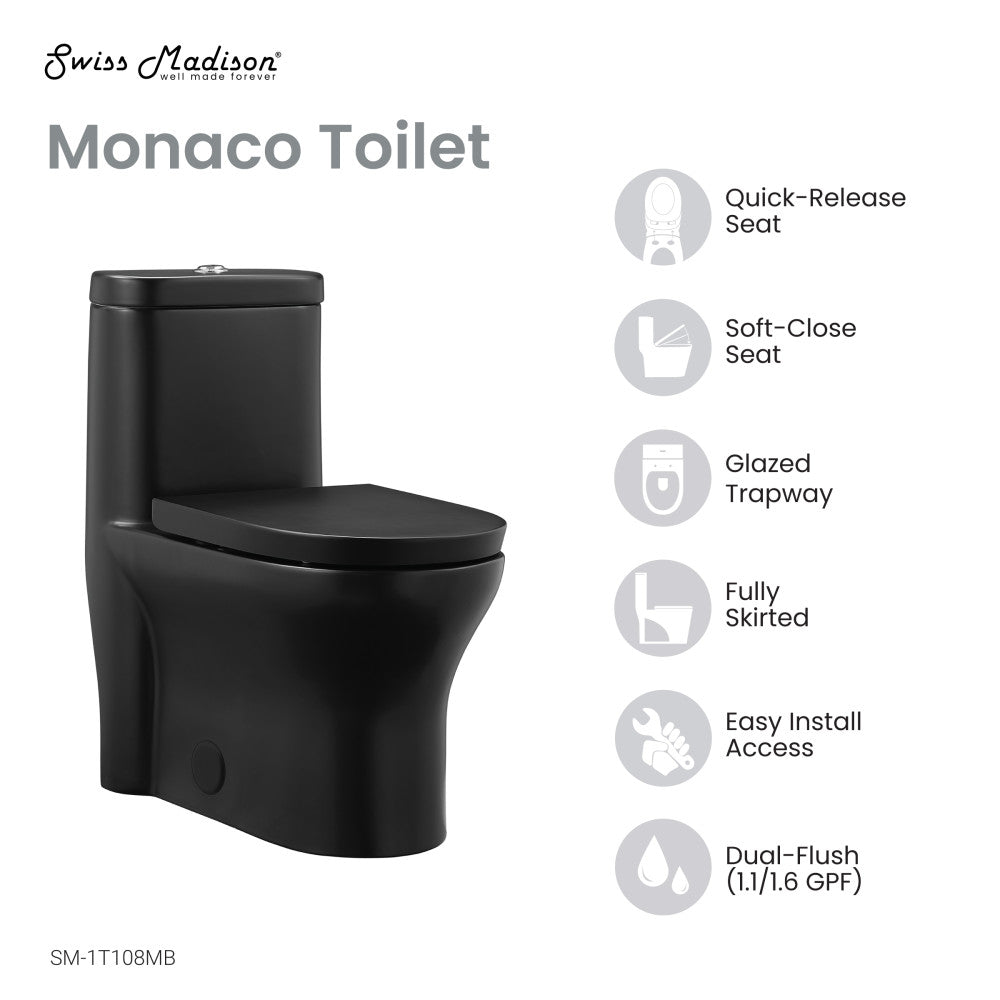 Monaco One-Piece Elongated Toilet Dual-Flush, Matte Black 1.1/1.6 gpf
